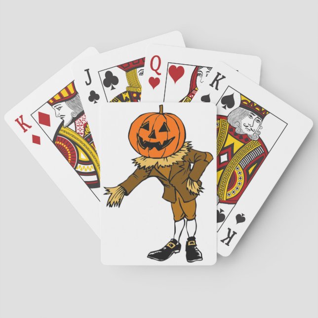HALLOWEEN PUMPKIN HEAD SCARECROW PILGRIM POKER CARDS (Back)