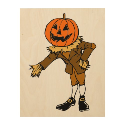 HALLOWEEN PUMPKIN HEAD SCARECROW PILGRIM WOOD WALL DECOR