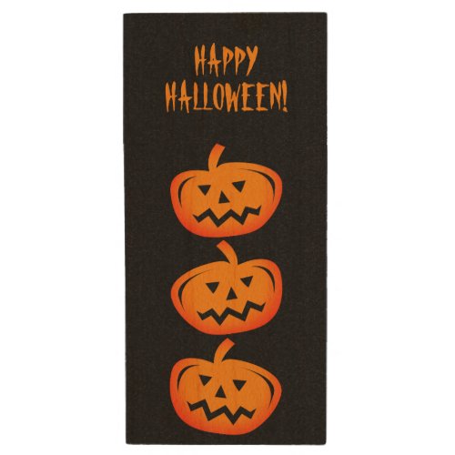 Halloween pumpkin head wood USB flash drive