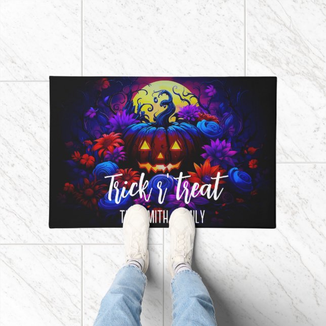 Halloween Pumpkin Horror Flowers Full Moon Doormat (Indoor)