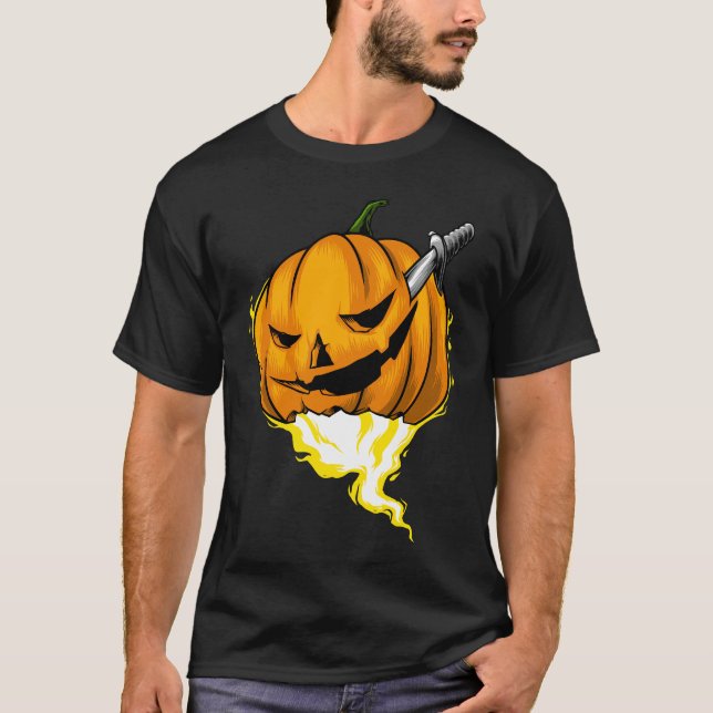 Halloween Pumpkin Horror Graphic T-Shirt  (Front)