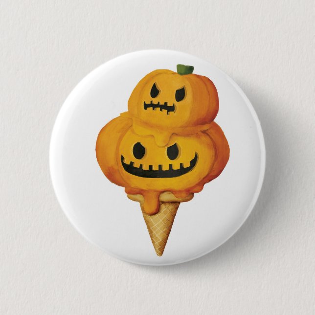 Halloween Pumpkin Ice Cream Cone Button (Front)