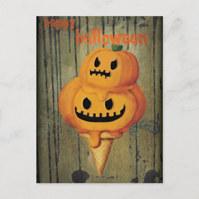 Halloween Pumpkin Ice Cream Cone Postcard (Front)