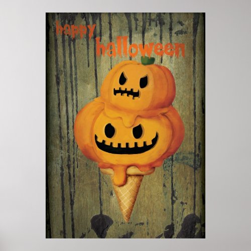 Halloween Pumpkin Ice Cream Cone Poster