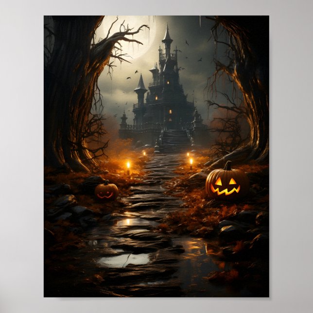 Halloween Pumpkin In Forest Spooky Outdoor Pumpkin Poster (Front)
