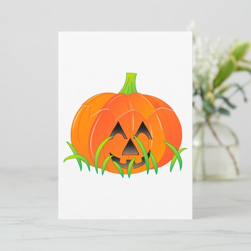 Halloween Pumpkin In Grass Invitation