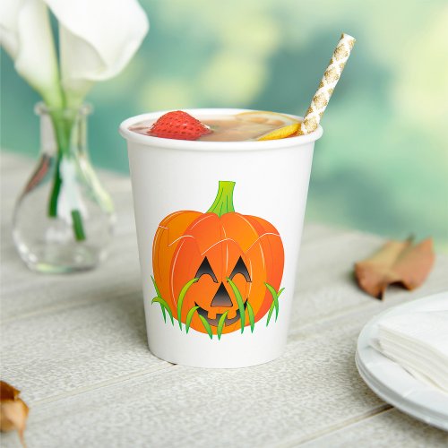 Halloween Pumpkin In Grass Paper Cups