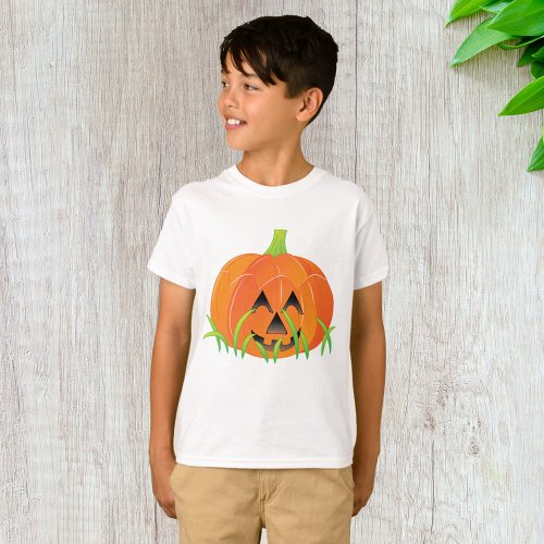 Halloween Pumpkin In Grass T_Shirt
