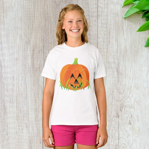 Halloween Pumpkin In Grass T_Shirt