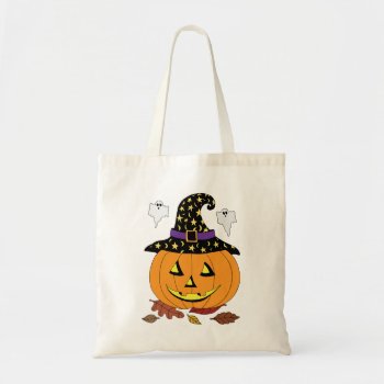 Halloween Pumpkin In Witch Hat Tote Bag by Eclectic_Ramblings at Zazzle