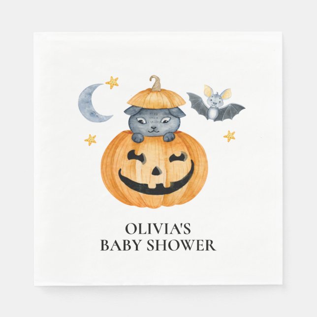 Halloween Pumpkin Jack-O-Lantern Baby Shower Napki Napkins (Front)