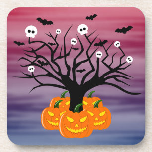 Halloween Pumpkin Jack o’ Lantern Dead Tree Beverage Coaster