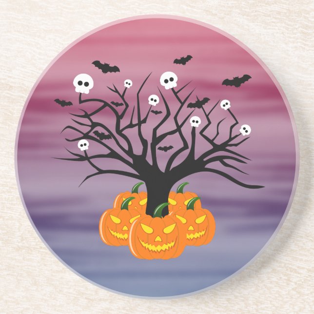Halloween Pumpkin Jack o’ Lantern Dead Tree Coaster (Front)