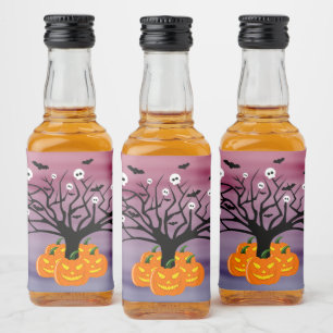 Halloween Pumpkin Jack o’ Lantern Dead Tree Liquor Bottle Label