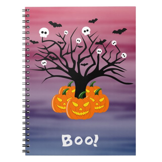 Halloween Pumpkin Jack o’ Lantern Dead Tree Notebook (Front)