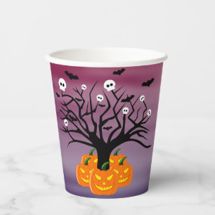 Halloween Pumpkin Jack o’ Lantern Dead Tree Paper Cups