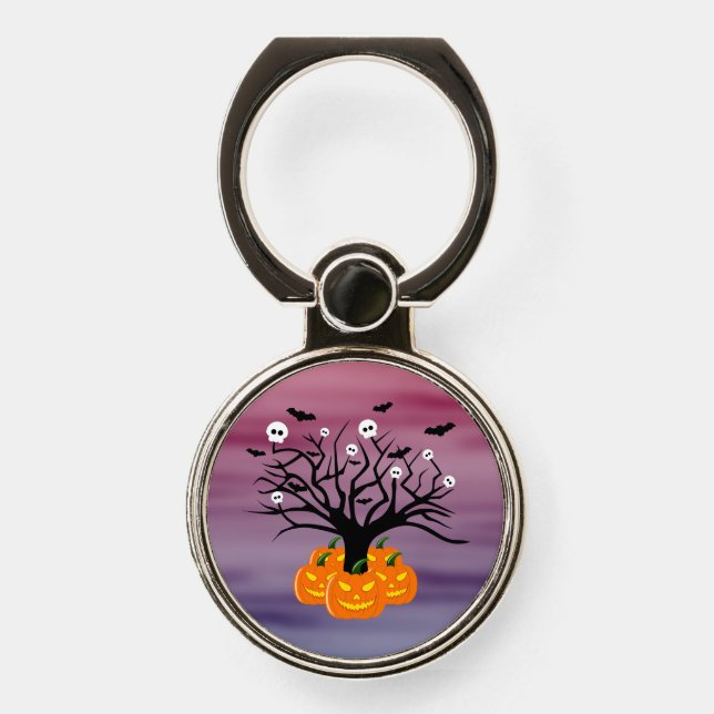 Halloween Pumpkin Jack o’ Lantern Dead Tree Phone Ring Stand (Front)