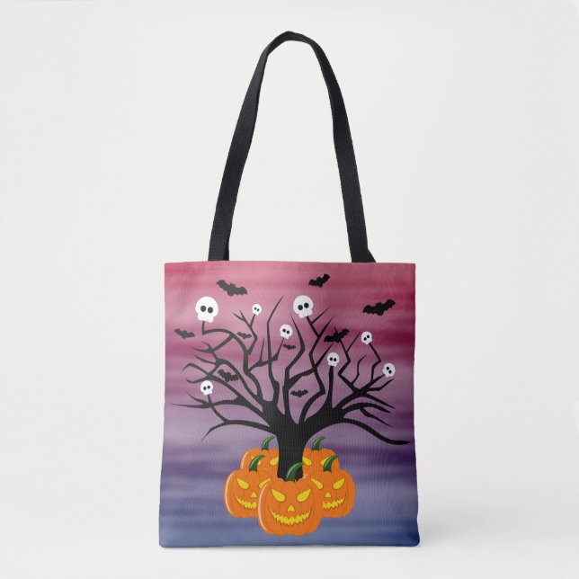 Halloween Pumpkin Jack o’ Lantern Dead Tree Tote Bag (Front)