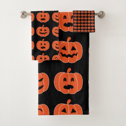 Halloween Pumpkin Jack_O_Lantern Spooky Black Bath Towel Set