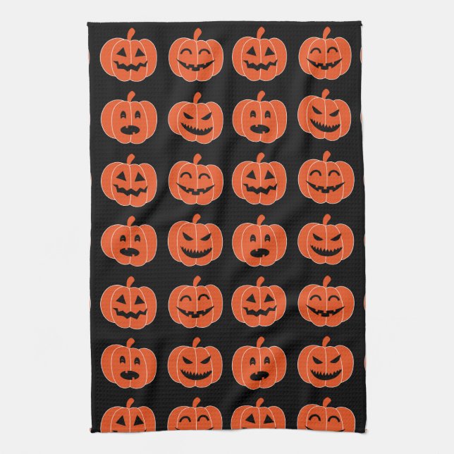 Halloween Pumpkin Jack-O-Lantern Spooky Black Kitchen Towel (Vertical)