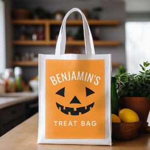 Halloween Pumpkin Jack-O-Lantern Trick or Treat Grocery Bag