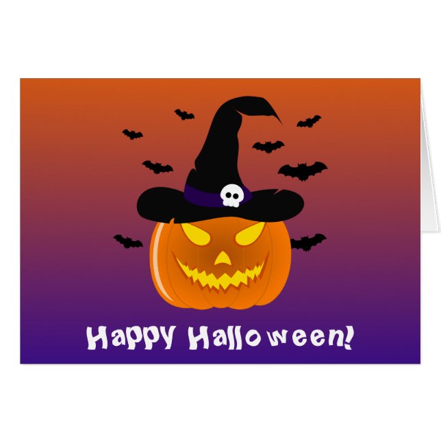Halloween Pumpkin Jack o’ Lantern Witch Hat Cards (Front Horizontal)