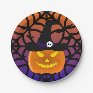 Halloween Pumpkin Jack o’ Lantern Witch Hat Paper Plates