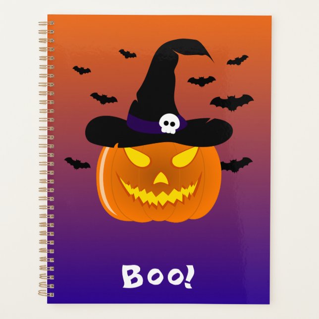 Halloween Pumpkin Jack o’ Lantern Witch Hat Planner (Front)