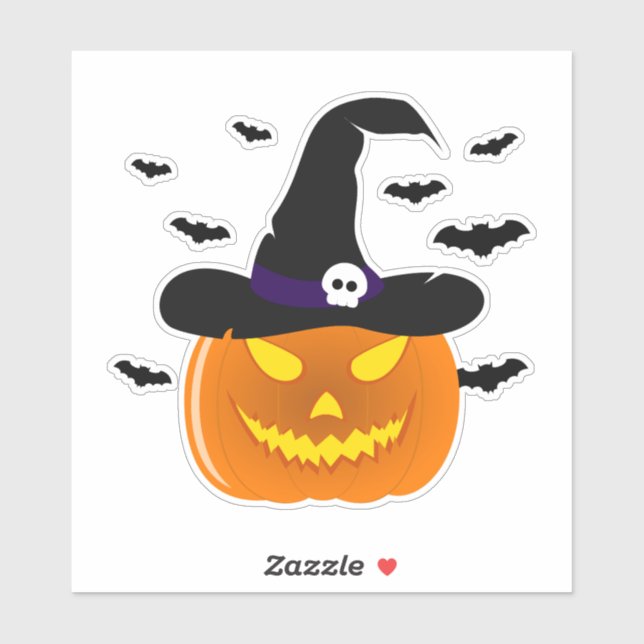 Halloween Pumpkin Jack o’ Lantern Witch Hat Sticker (Sheet)