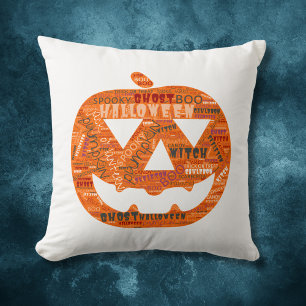 Halloween Pumpkin Jack-o'-Lantern Word Cloud Throw Pillow
