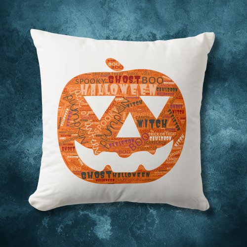 Halloween Pumpkin Jack_o_Lantern Word Cloud Throw Pillow