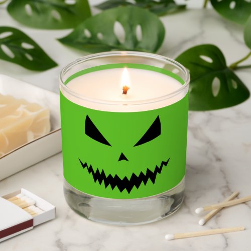 Halloween pumpkin Jack Olantern face black green Scented Candle