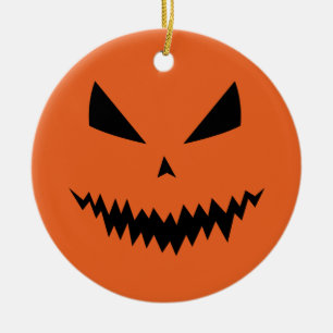 Halloween pumpkin Jack O'lantern face black orange Ceramic Ornament