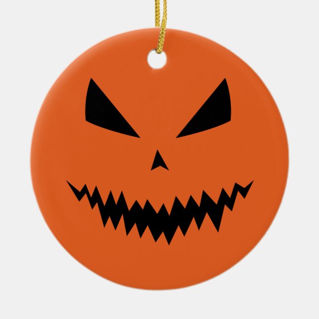 Halloween pumpkin Jack O'lantern face black orange Ceramic Ornament (Front)