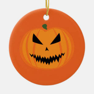 Halloween pumpkin Jack O'lantern face black orange Ceramic Ornament