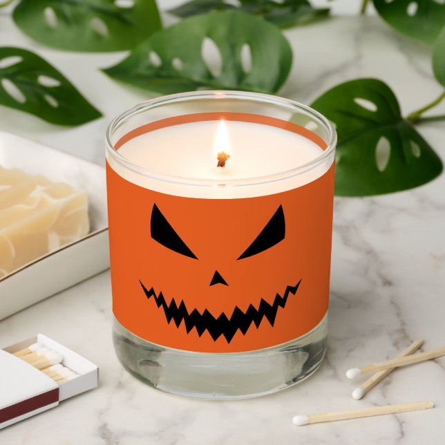 Halloween pumpkin Jack O'lantern face black orange Scented Candle (Lit)
