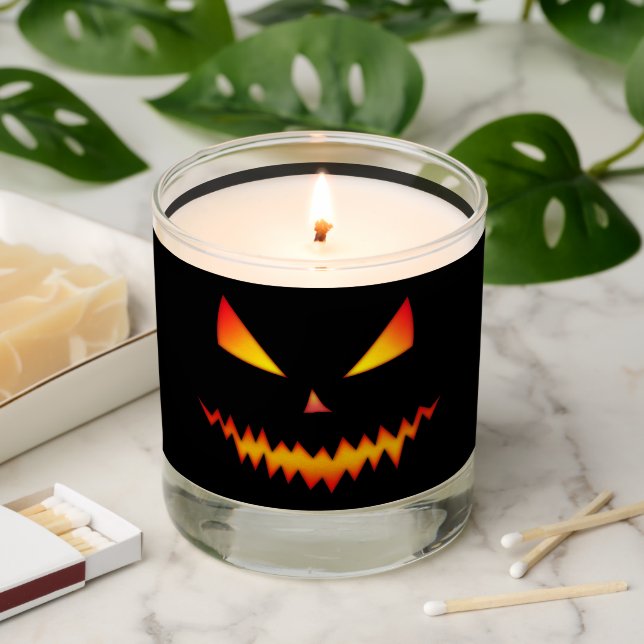 Halloween pumpkin Jack O'lantern face orange black Scented Candle (Lit)