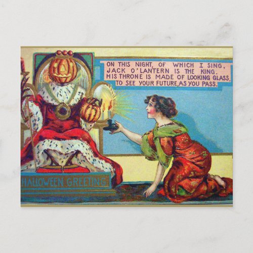 Halloween pumpkin king Vintage Holiday postcard
