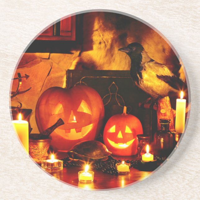 Halloween Pumpkin Lantern Drink Coaster (Front)
