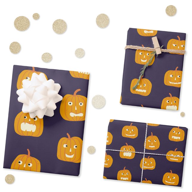 Halloween Pumpkin Lantern Pattern Wrapping Paper Sheets (Fun Halloween pumpkin lantern pattern gift wrapping paper)