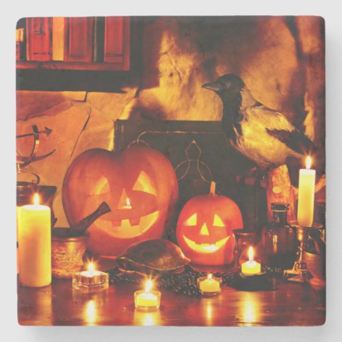 Halloween Pumpkin Lantern Stone Coaster