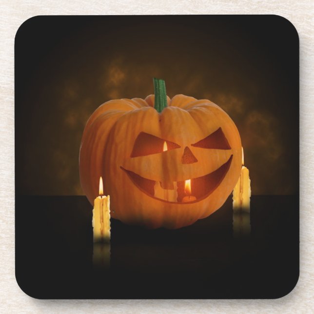 Halloween Pumpkin Lantern with Candles Drink Coaster (Front)