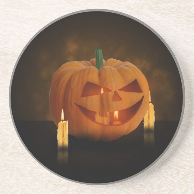 Halloween Pumpkin Lantern with Candles Drink Coaster (Front)