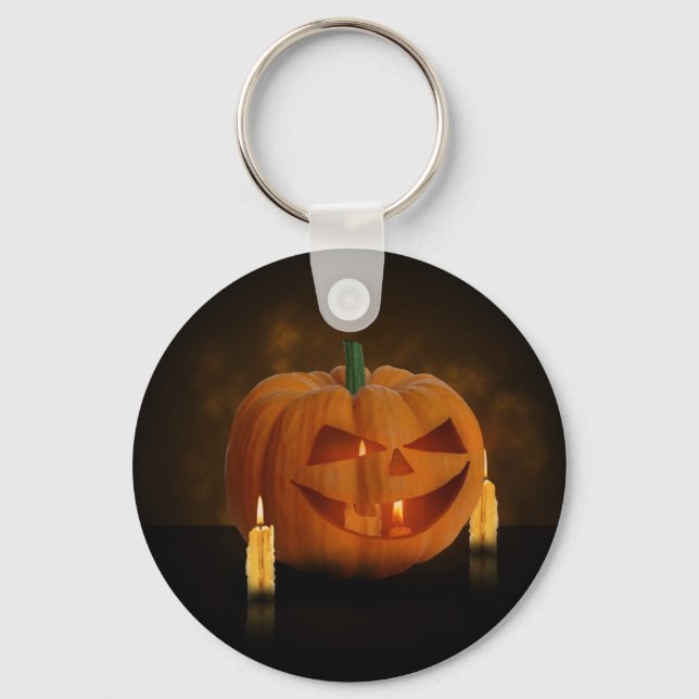 Halloween Pumpkin Lantern with Candles Keychain (Front)