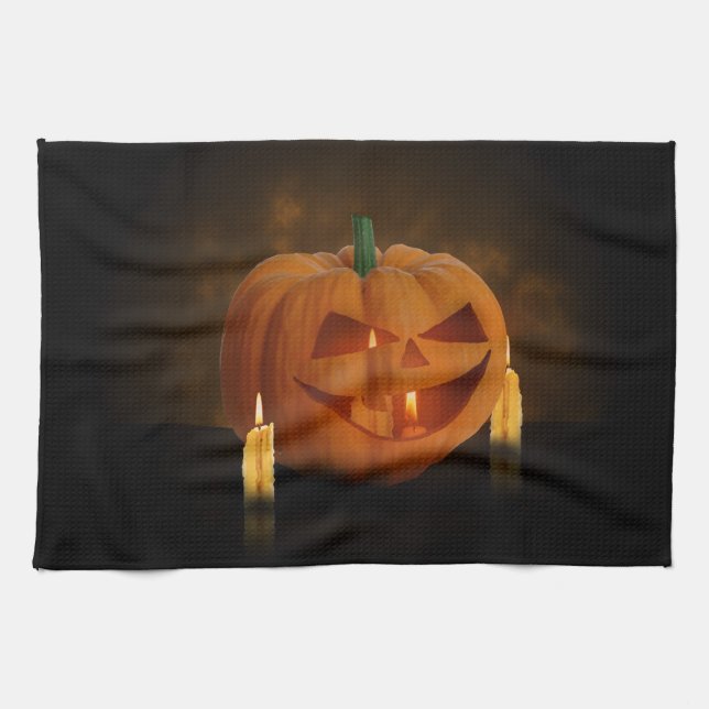 Halloween Pumpkin Lantern with Candles Kitchen Towel (Horizontal)