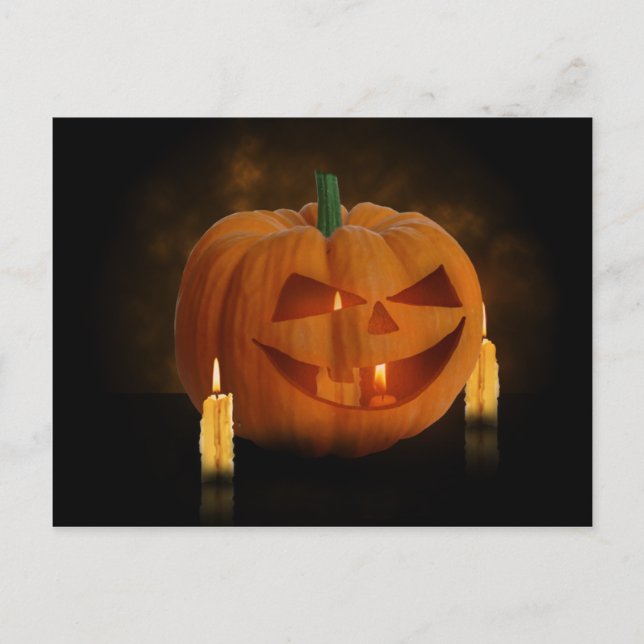 Halloween Pumpkin Lantern with Candles Postcard (Front)