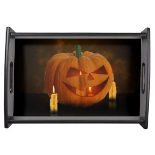 Halloween Pumpkin Lantern with Candles Serving Tray
