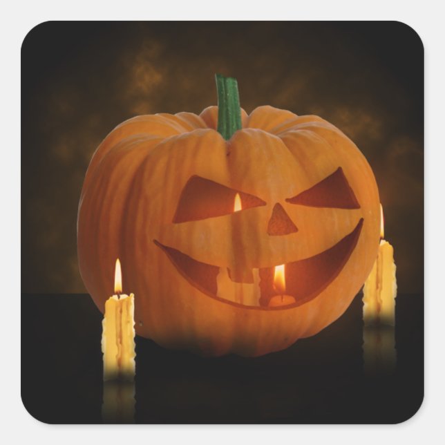 Halloween Pumpkin Lantern with Candles Square Sticker (Front)