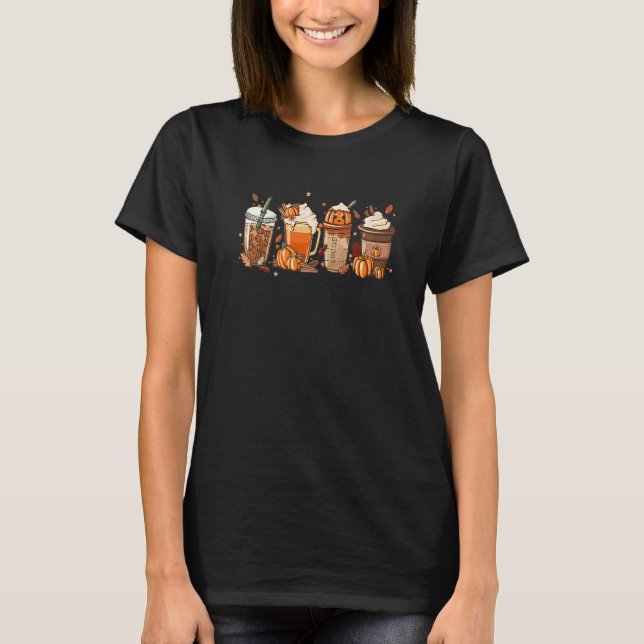 Halloween Pumpkin Latte Drink Cup Fall Coffee Pump T-Shirt (Front)