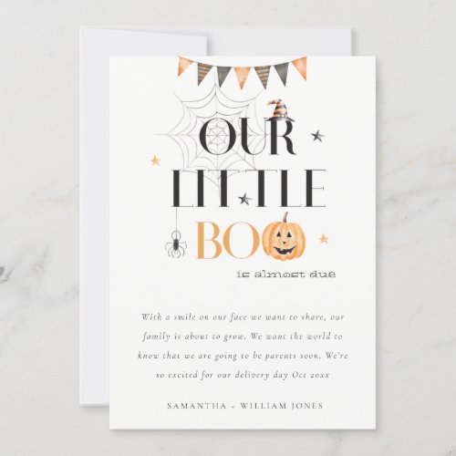 Halloween Pumpkin Little Boo Baby Announcement 